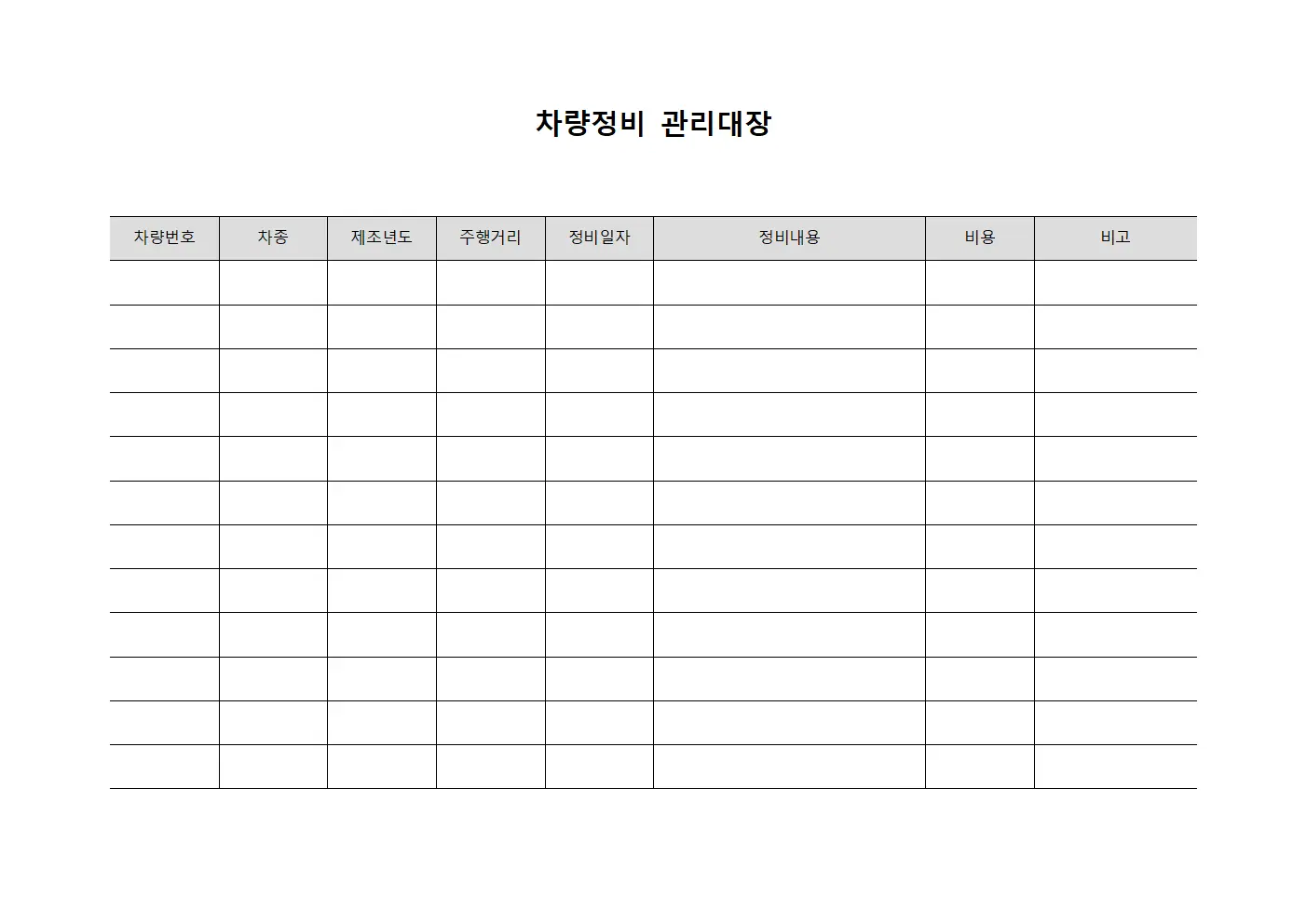 차량정비관리대장 (성능평가표)