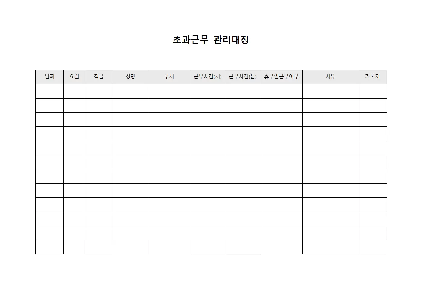 초과근무관리대장 (휴무일근무현황)