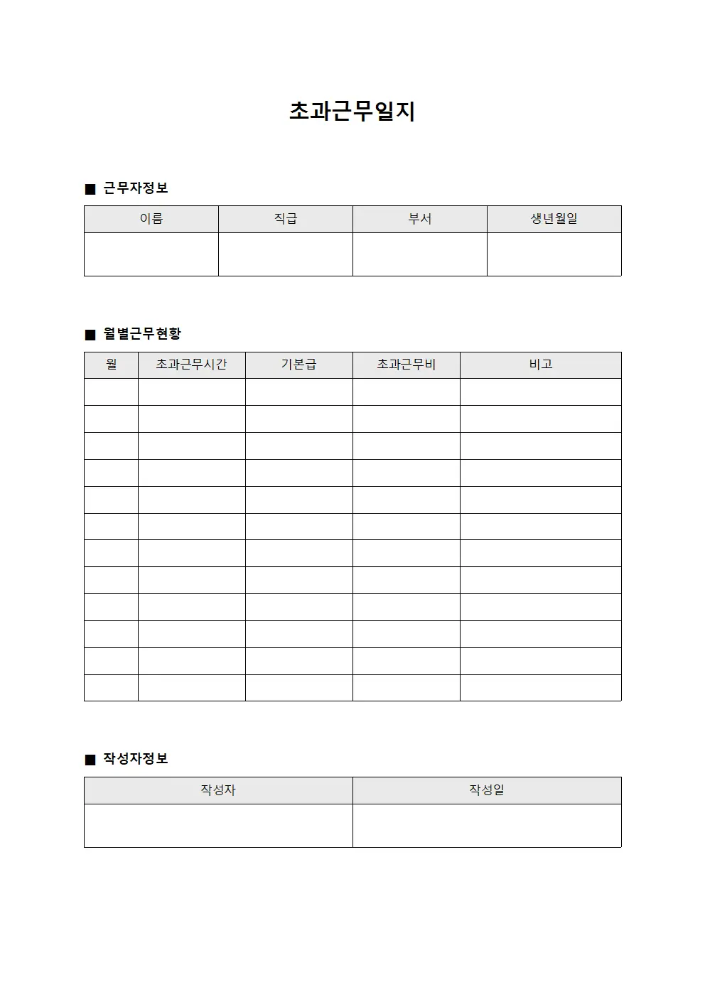 초과근무일지 (월별 급여 통계)