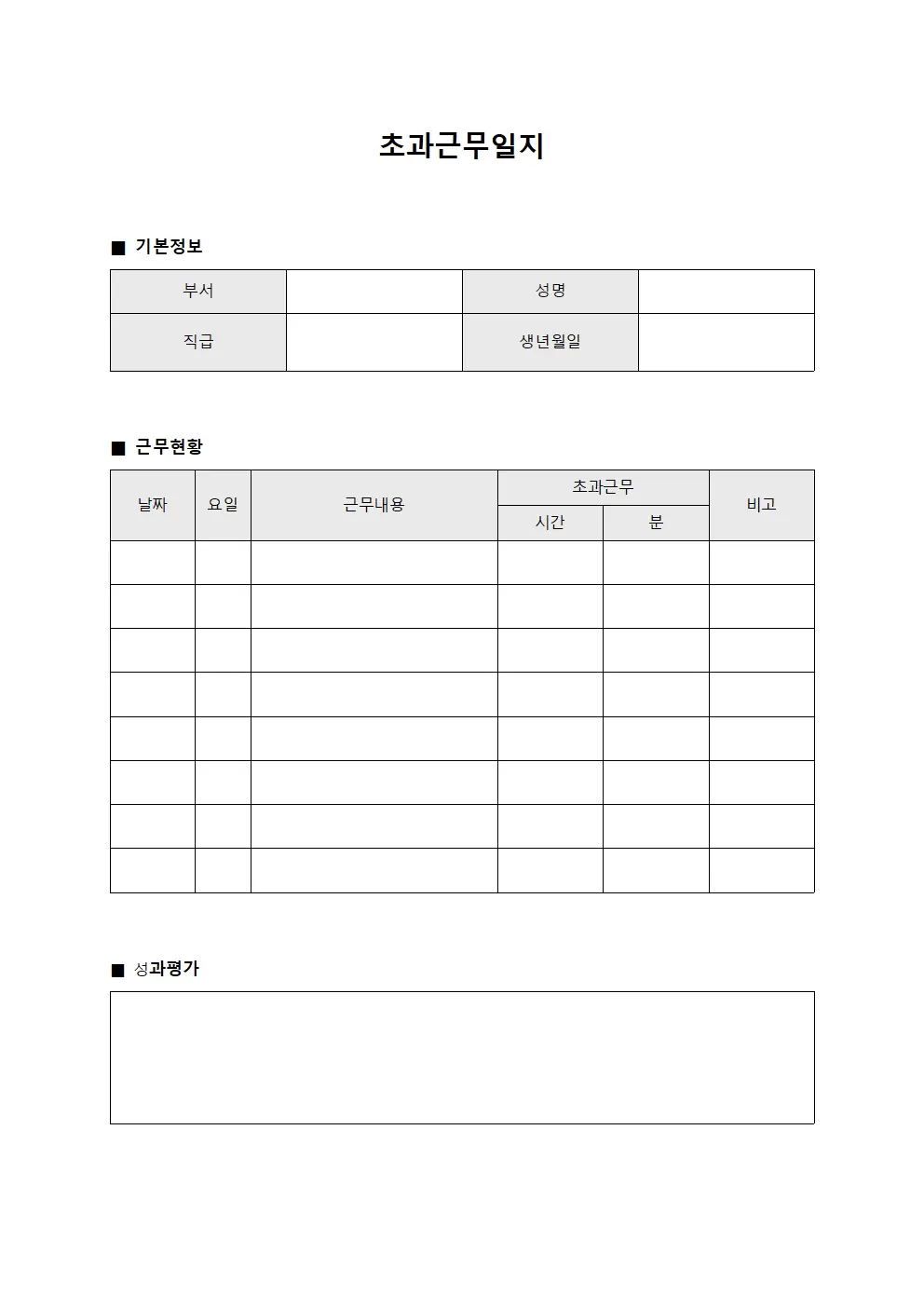 초과근무일지 - 성과 평가 현황