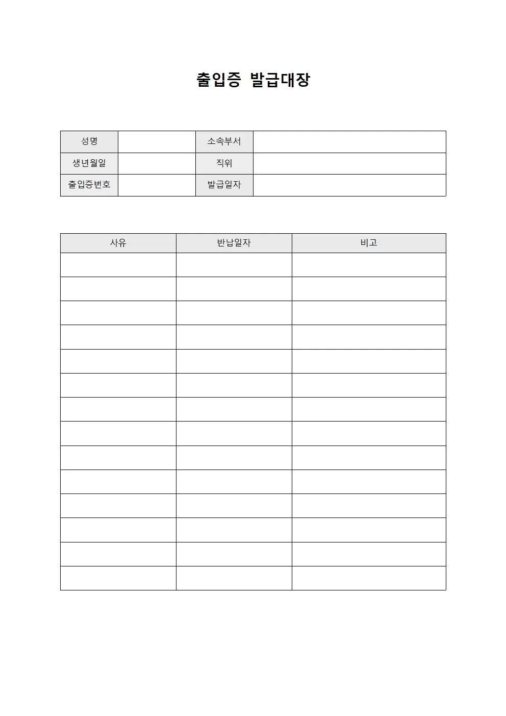 출입증발급대장 (부서별 배치현황)