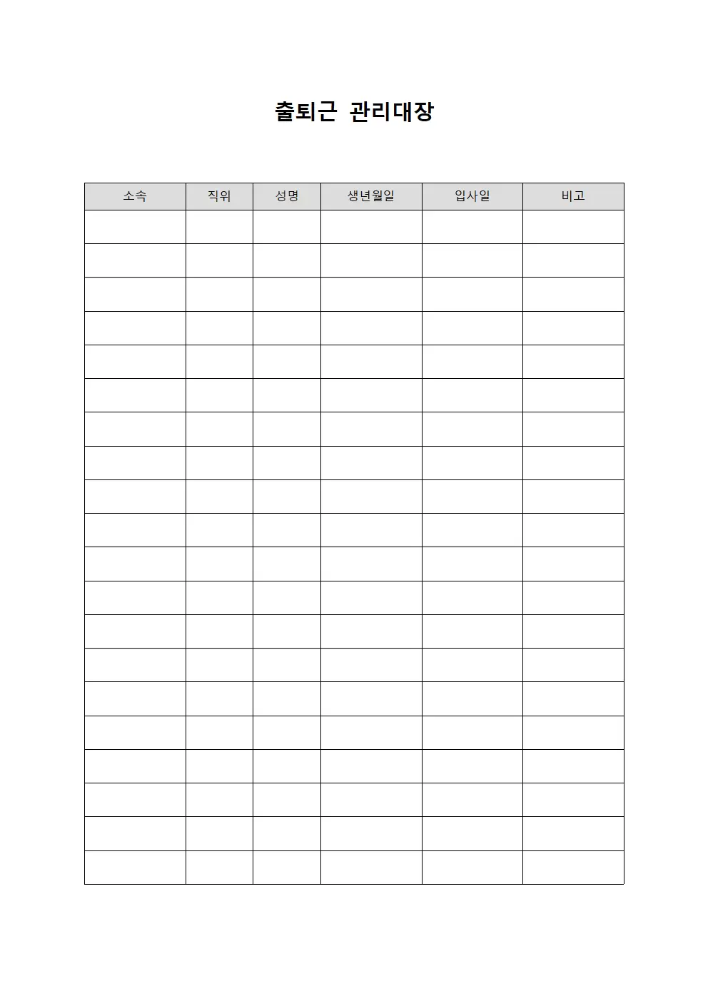 출퇴근관리대장 - 배치인원