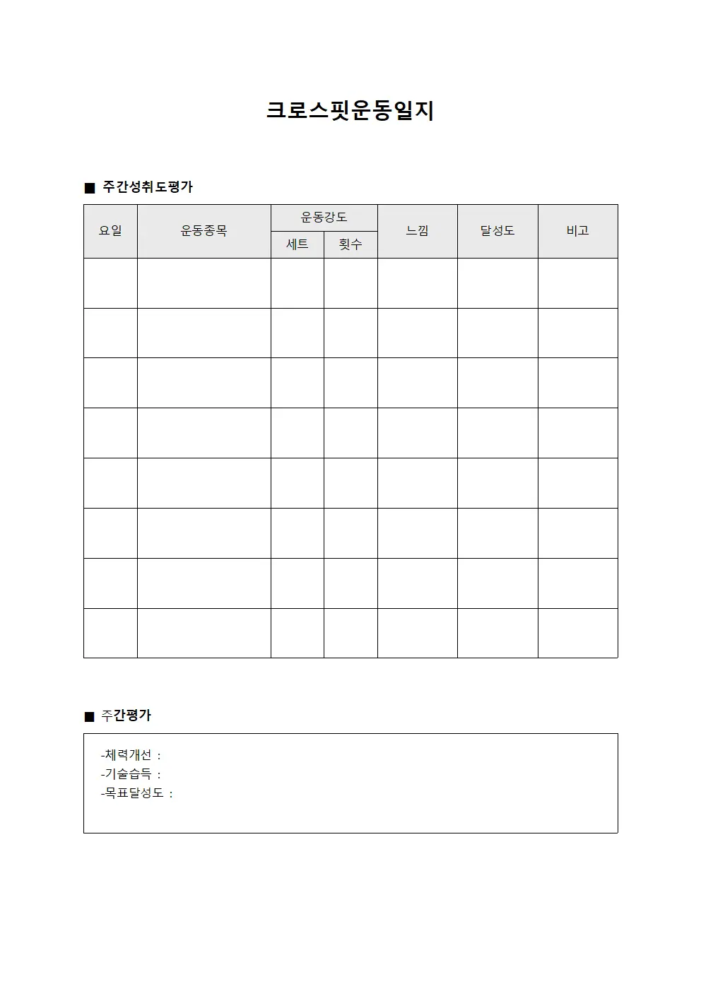 크로스핏운동일지 (주간 성취도 평가)