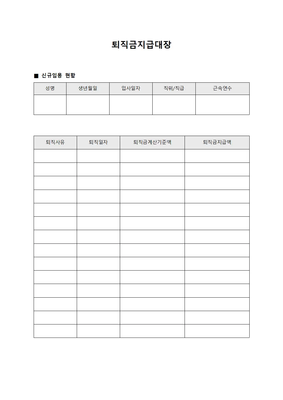 퇴직금지급대장 - 신규임용 현황