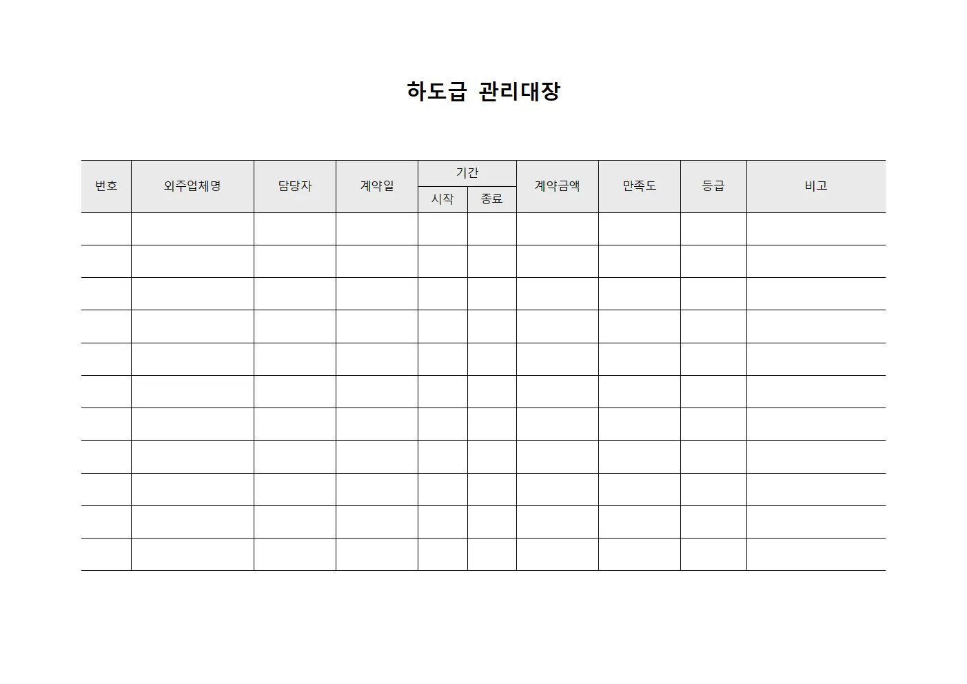 외주업체만족도평가 하도급관리대장 문서.서식