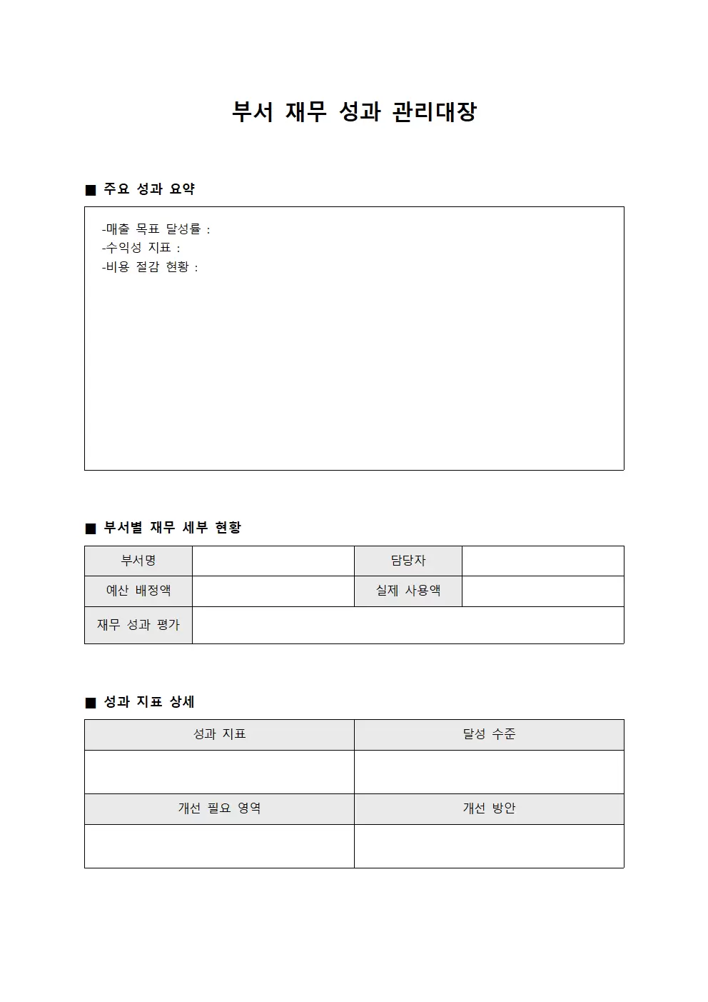 부서 재무 성과 관리대장