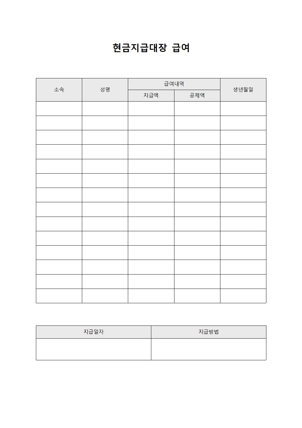 현금지급대장 - 급여 지급액