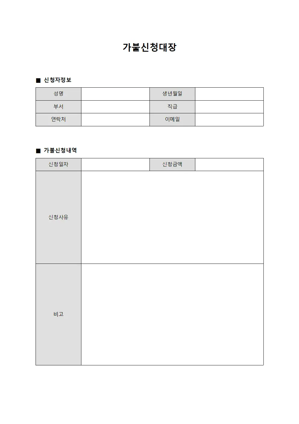 가불신청대장