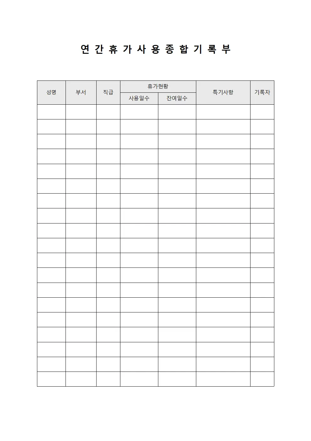 연간 휴가 사용 종합 기록부