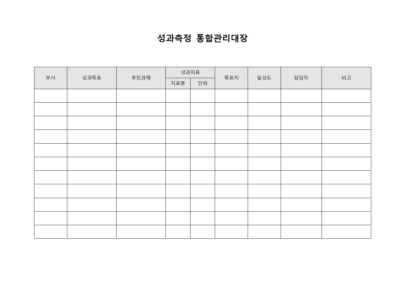 성과측정 통합관리대장 문서서식