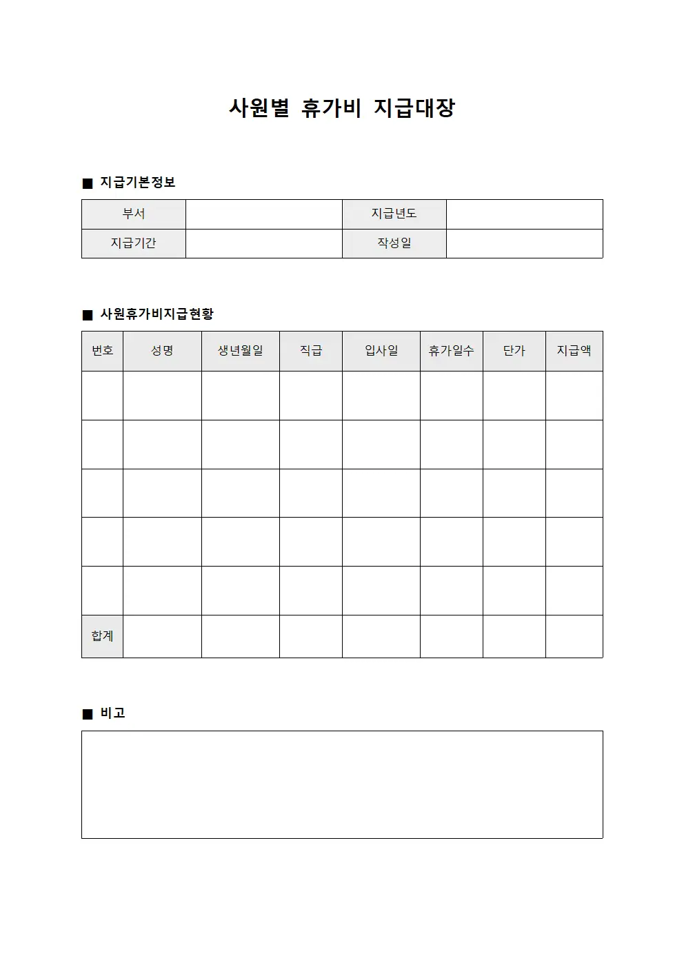 사원별 휴가비 지급대장