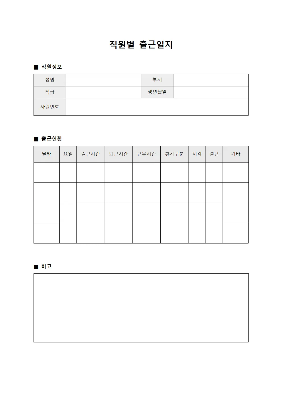 직원별 출근일지