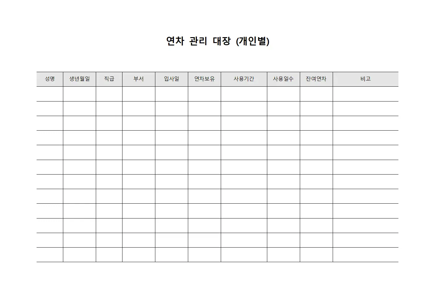 연차 관리 대장 (개인별)
