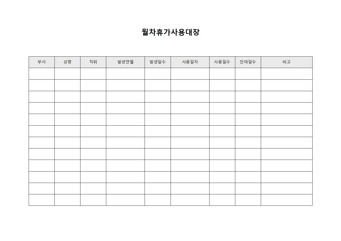 월차휴가사용대장