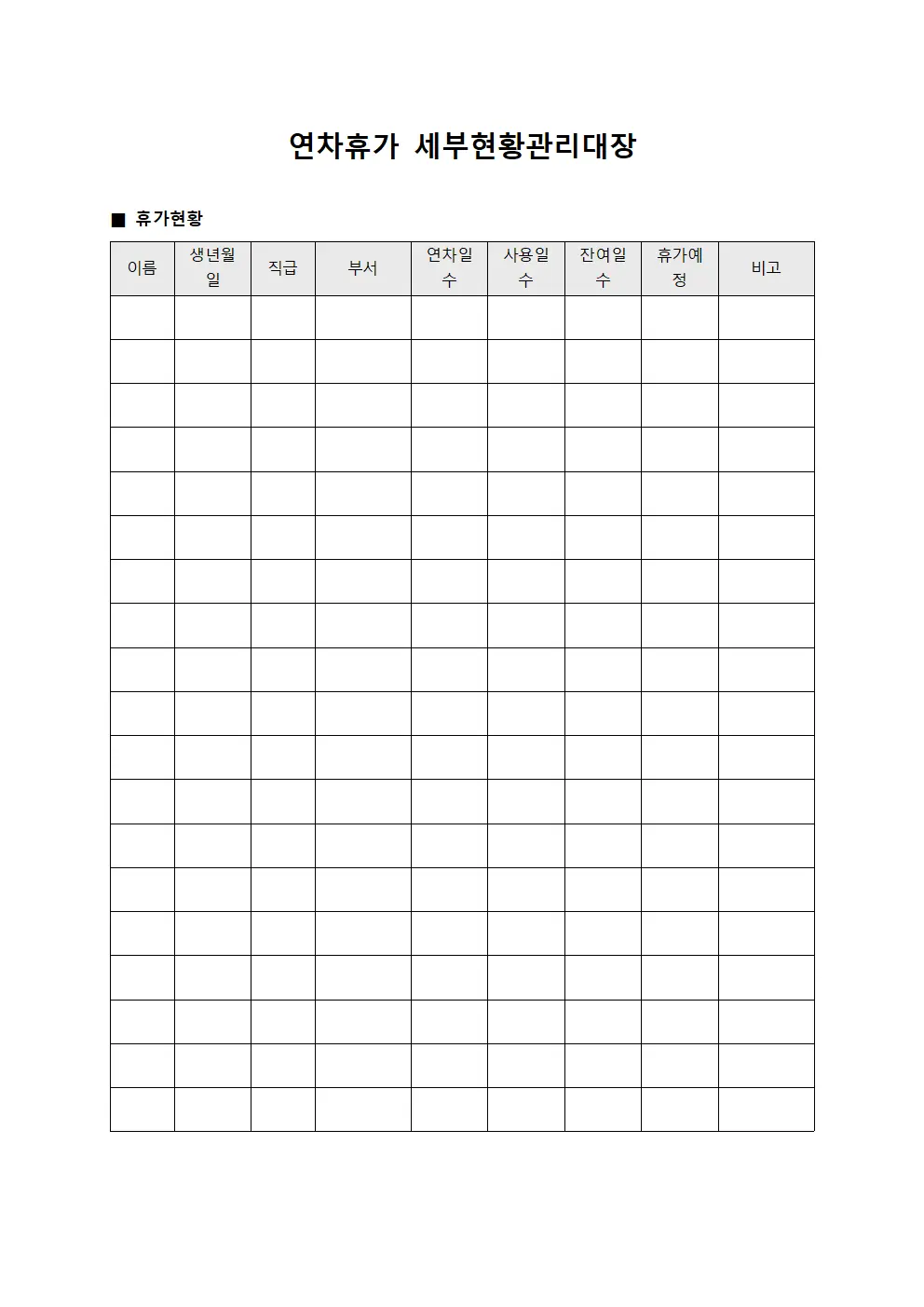 연차휴가 세부현황관리대장
