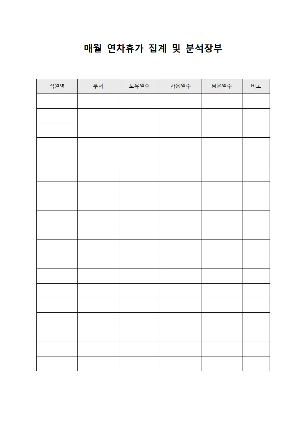 매월 연차휴가 집계 및 분석장부