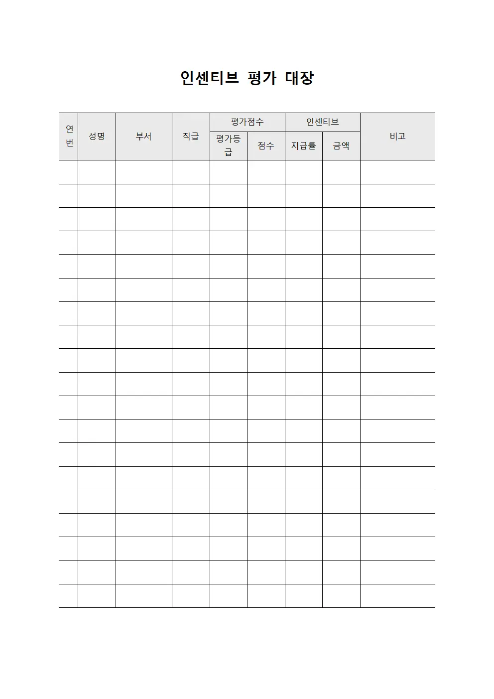 인센티브 평가 대장