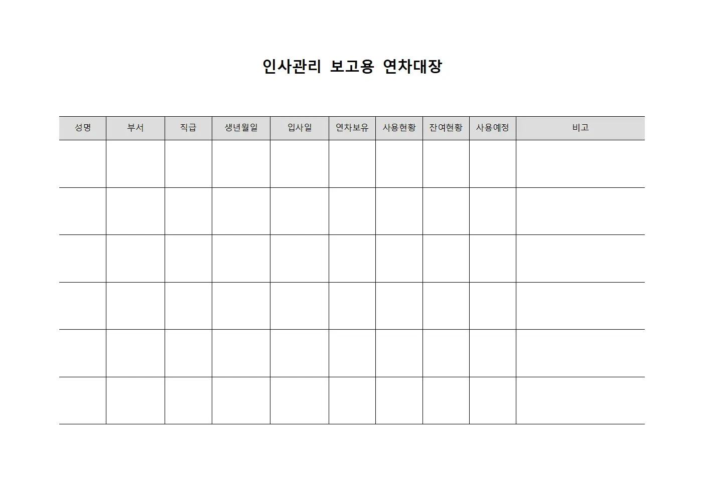 인사관리 보고용 연차대장 파일양식
