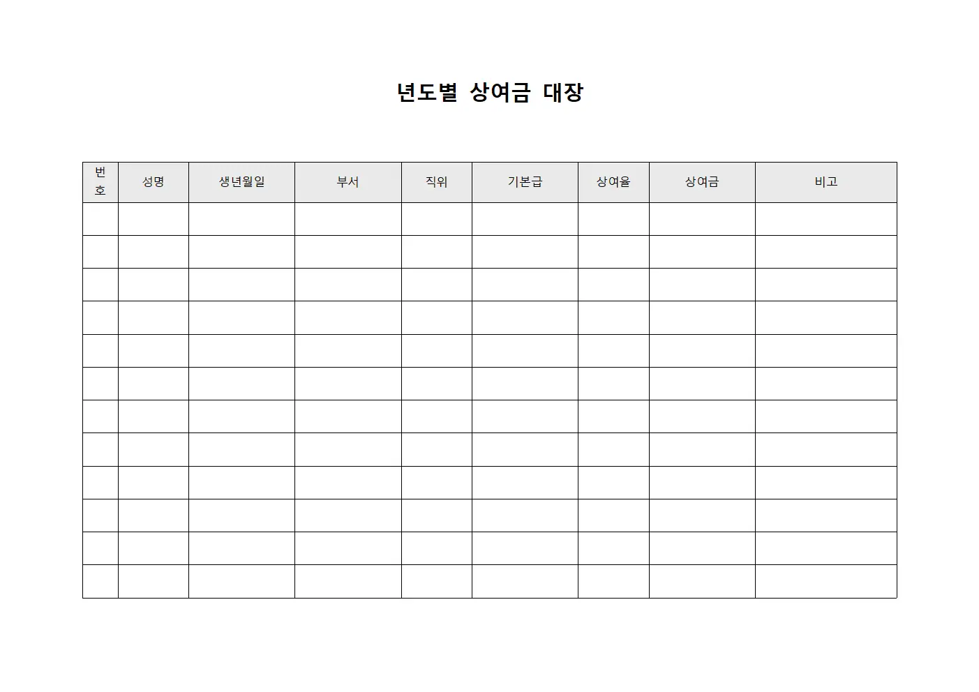 년도별 상여금 대장