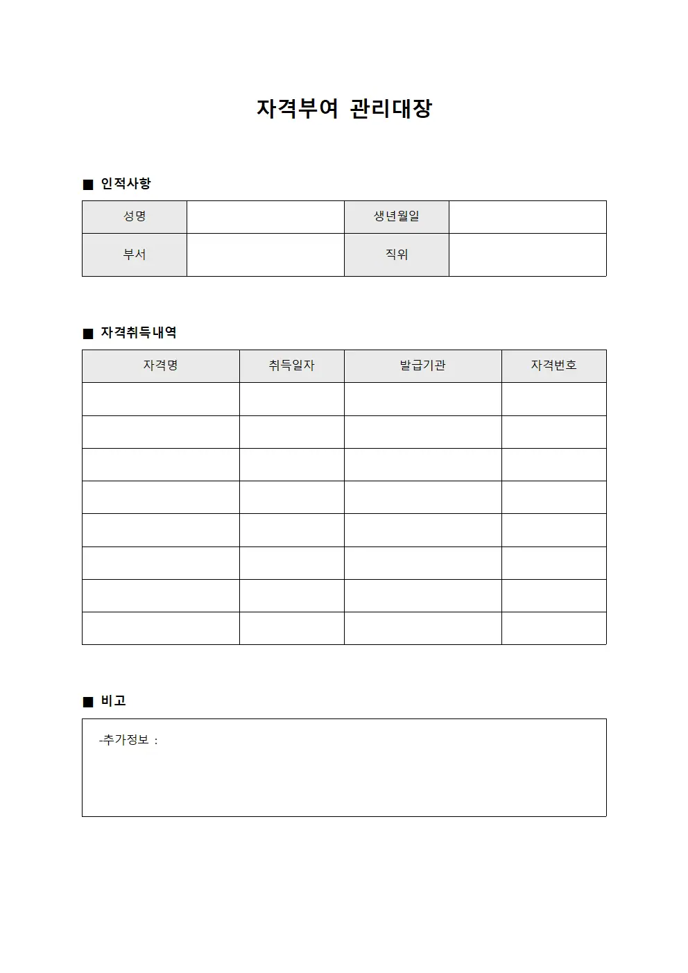 자격부여 관리대장