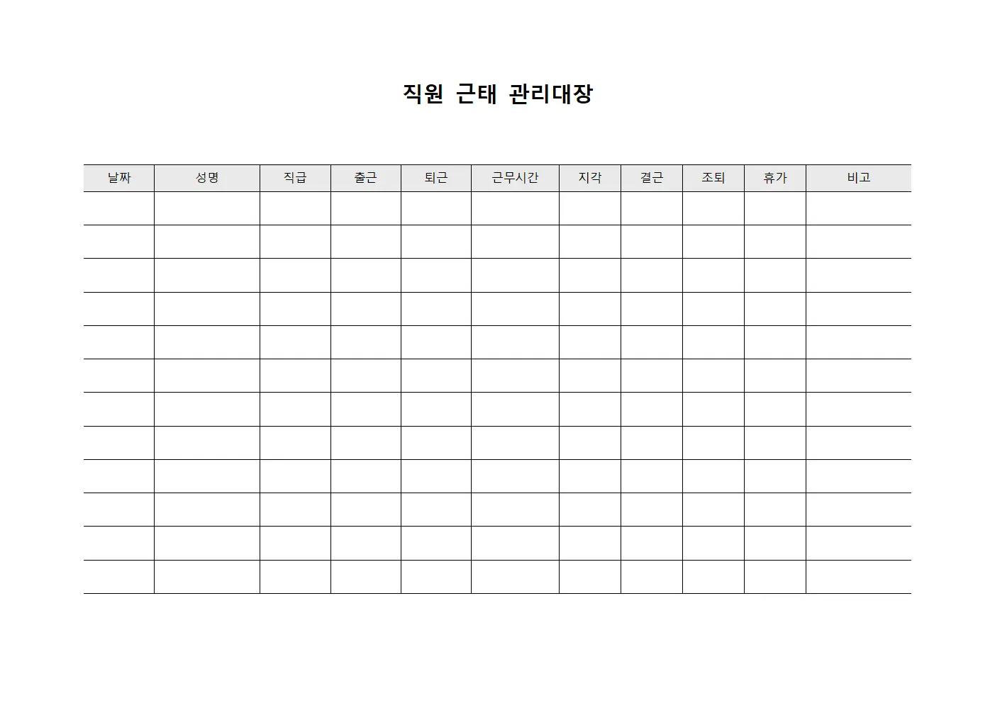 직원 근태 관리대장