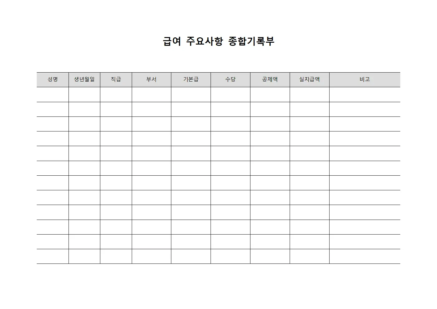 급여 주요사항 종합기록부 양식파일