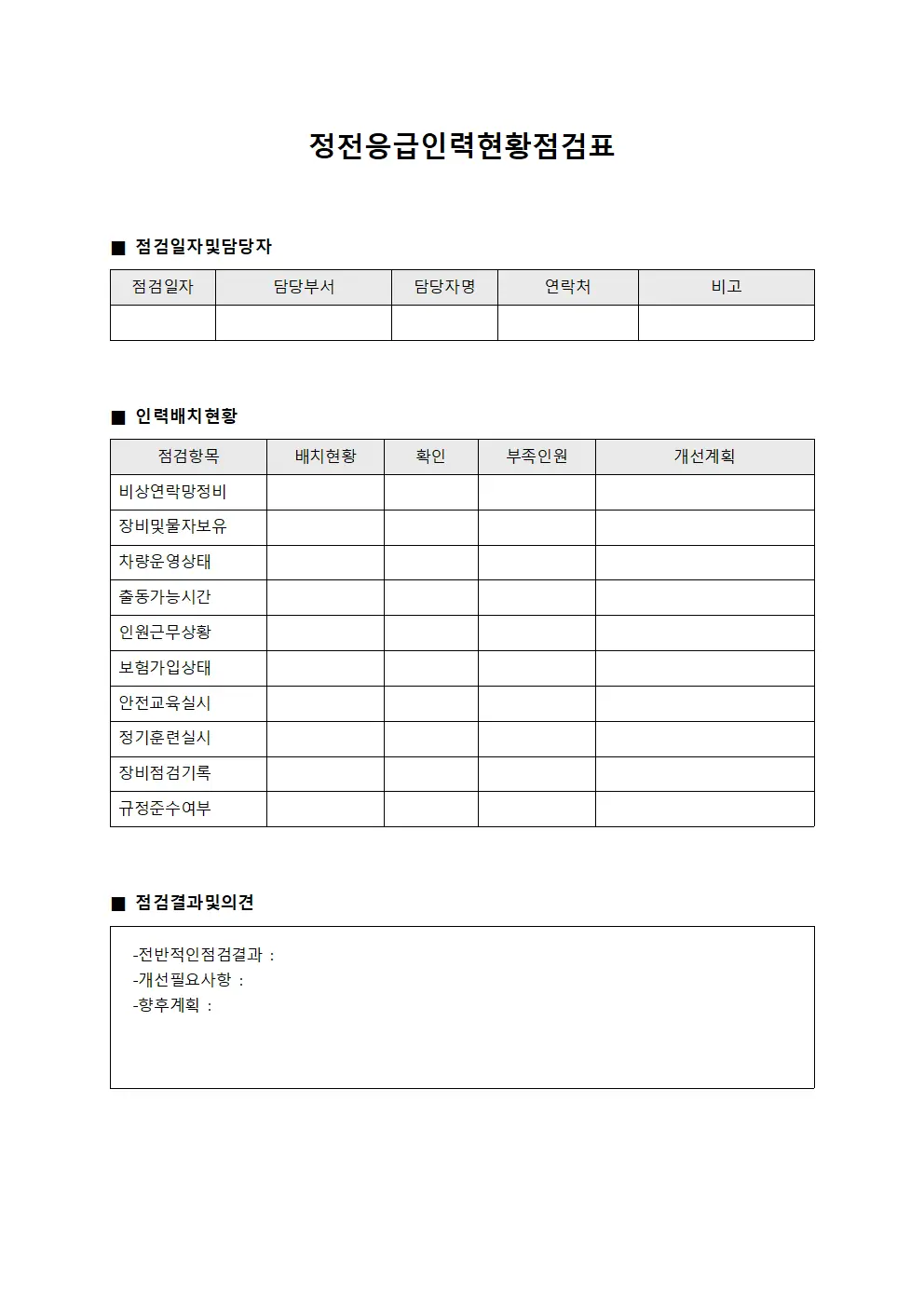 정전응급인력현황점검표