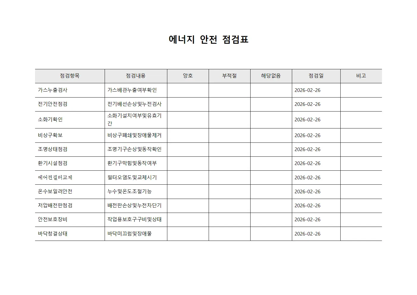 에너지 안전 점검표
