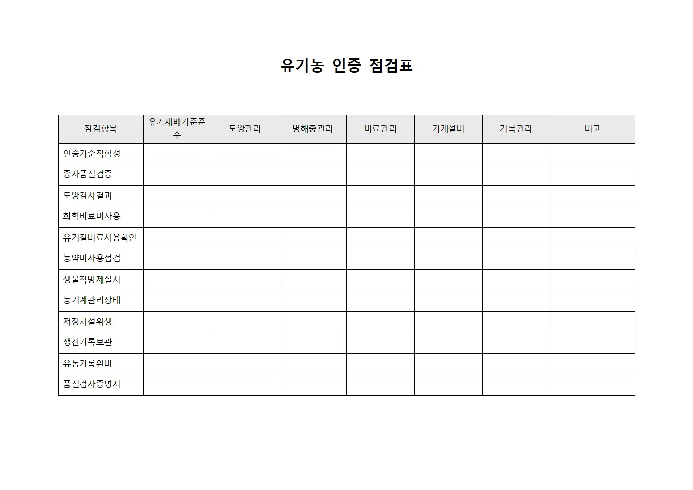 유기농 인증 점검표