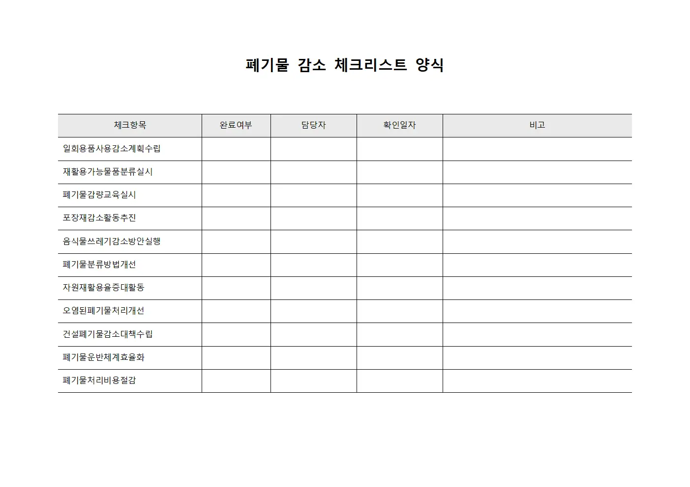폐기물 감소 체크리스트