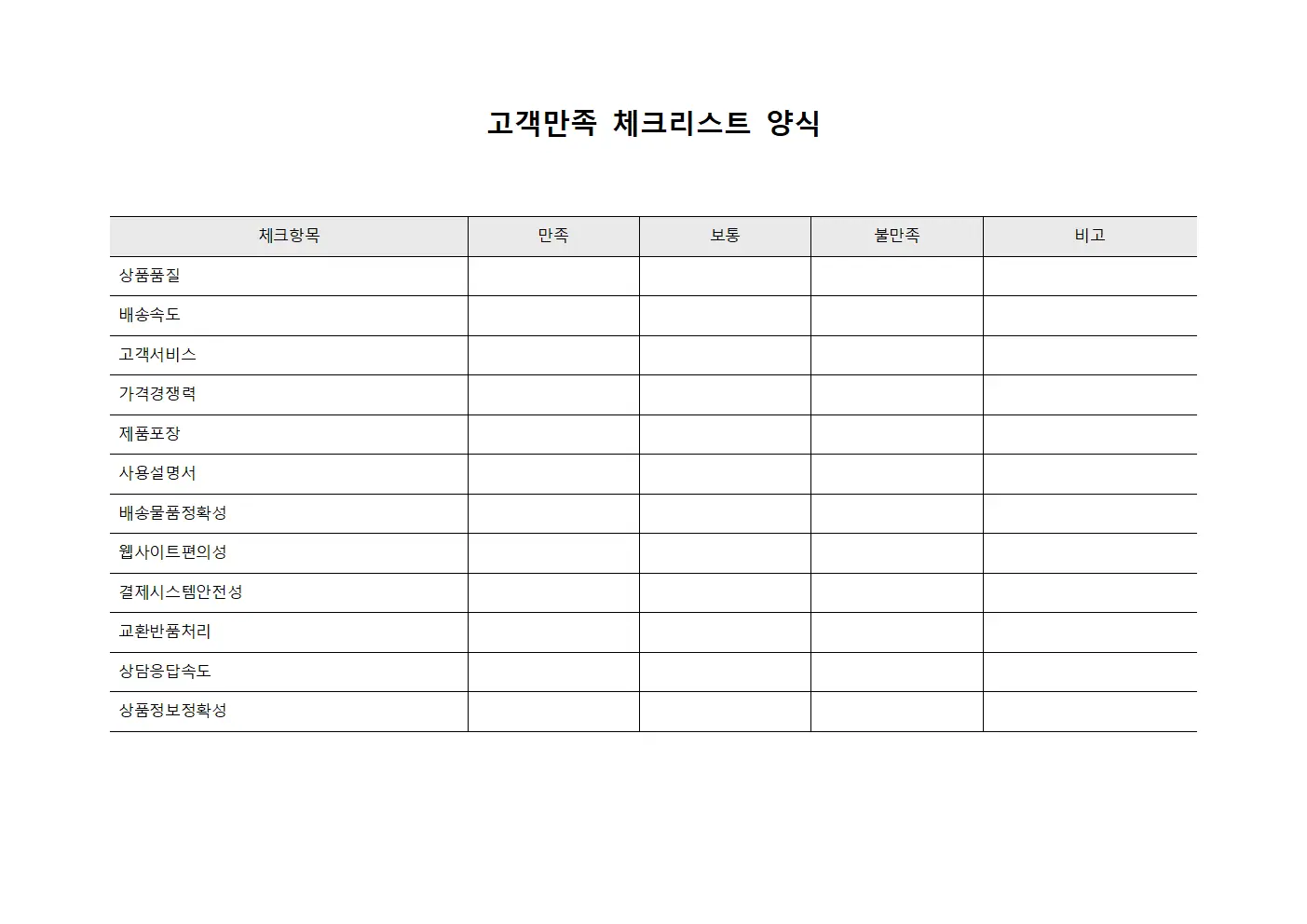 고객만족 체크리스트 양식