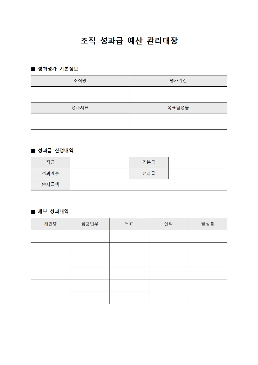 조직 성과급 예산 관리대장