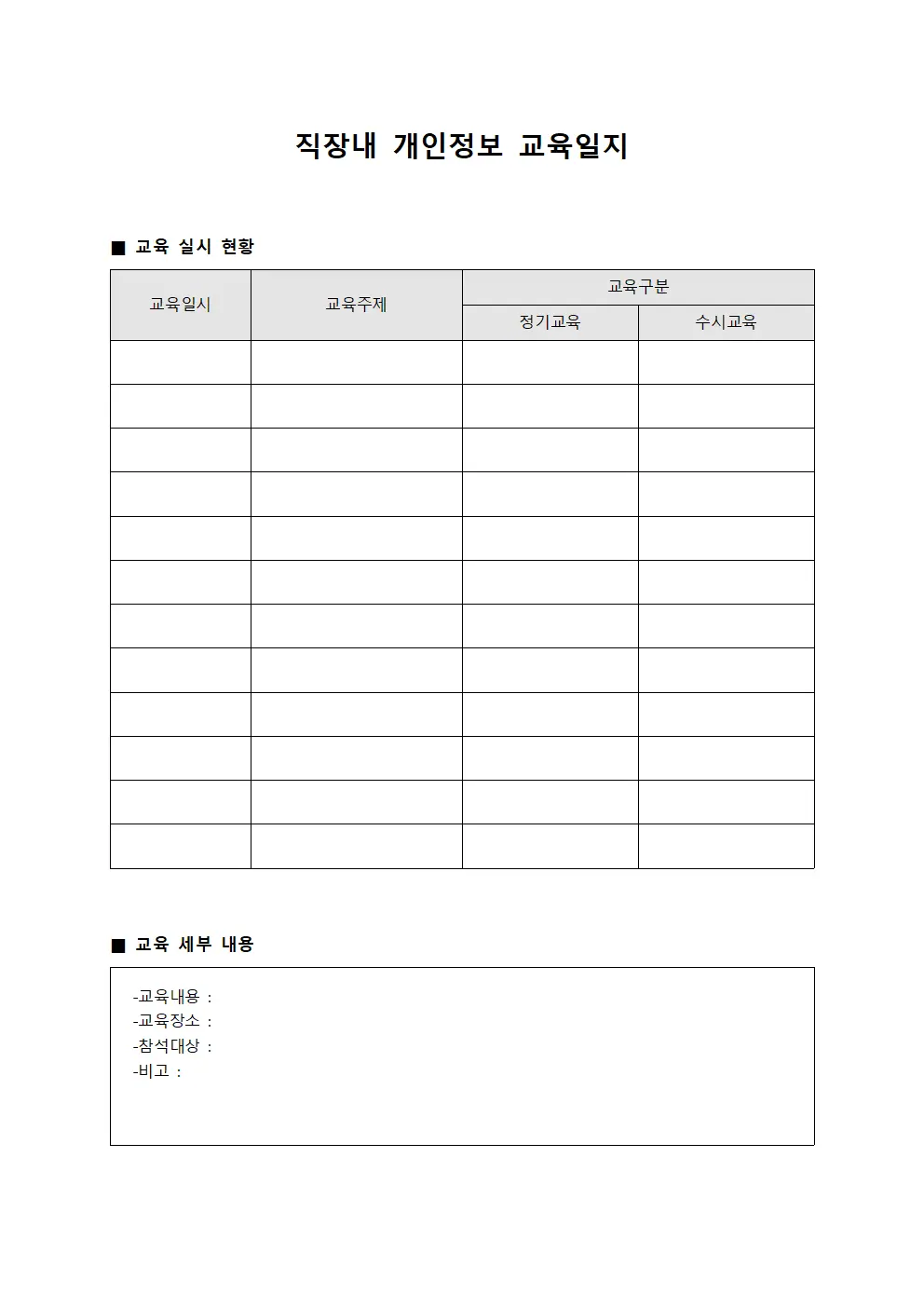 직장내 개인정보 교육일지