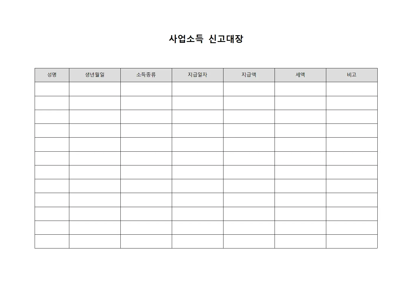 사업소득 신고대장