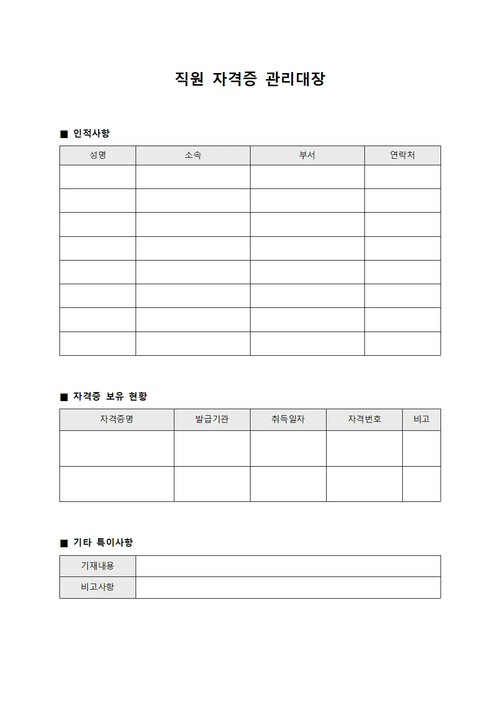 직원 자격증 관리대장