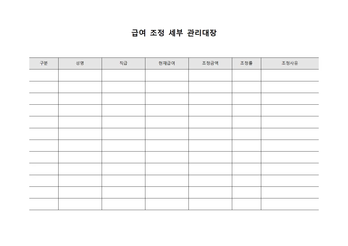 급여 조정 세부 관리대장 양식