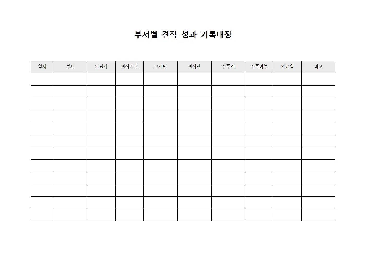 부서별 견적 성과 기록대장