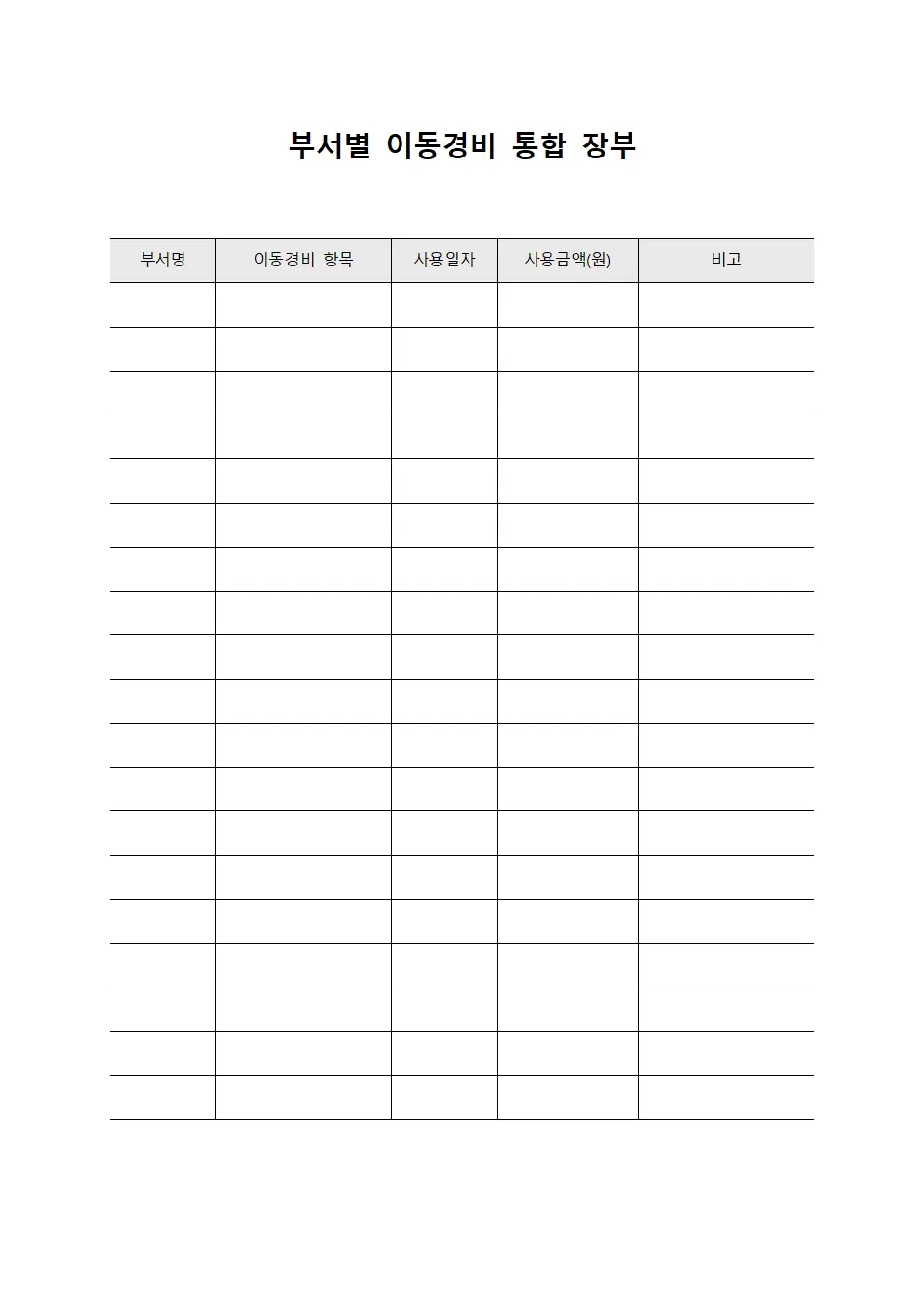 부서별 이동경비 통합 장부