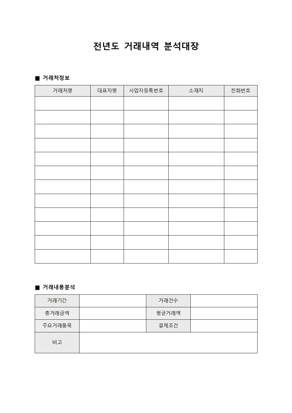 전년도 거래내역 분석대장 파일서식