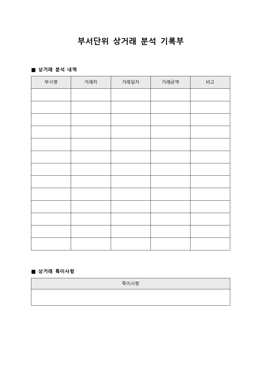 부서단위 상거래 분석 기록부