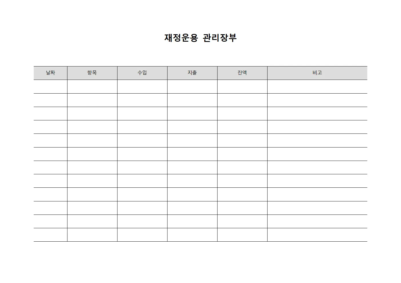 재정운용 관리장부 문서양식