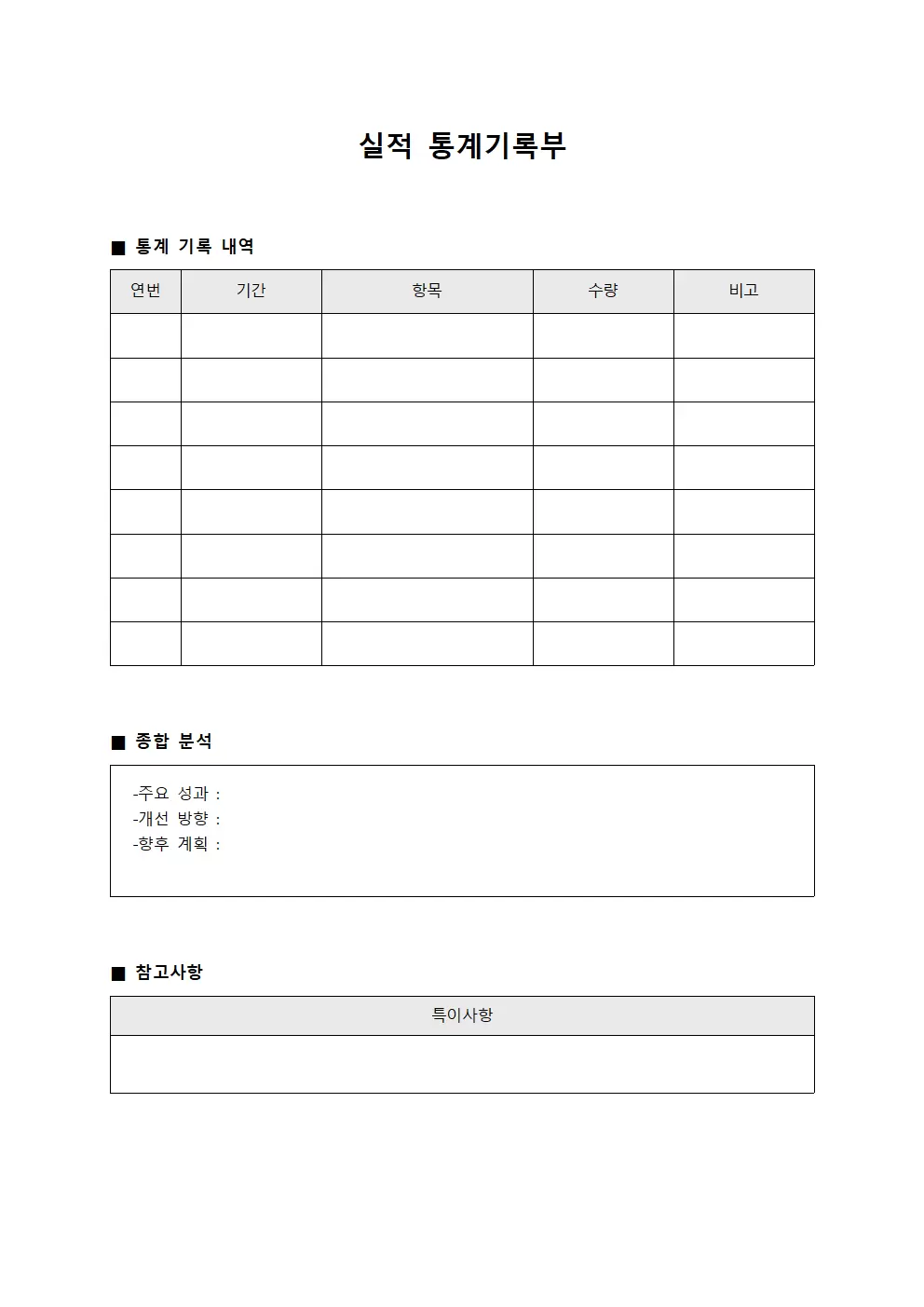 실적 통계기록부