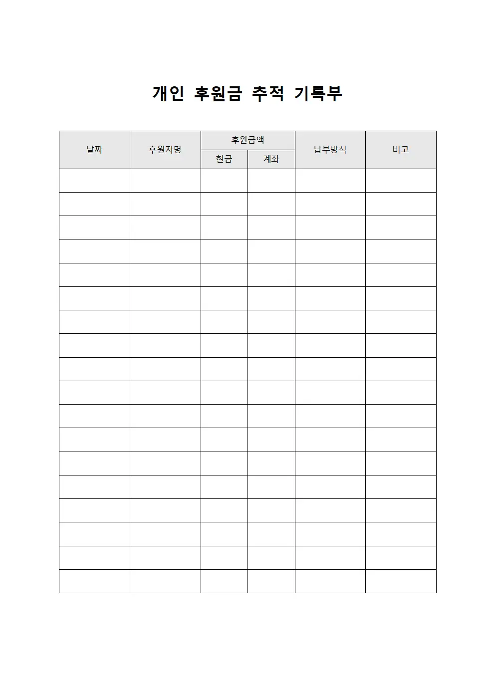 개인 후원금  기록부