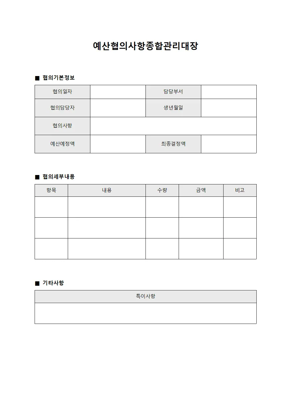 예산협의사항종합관리대장
