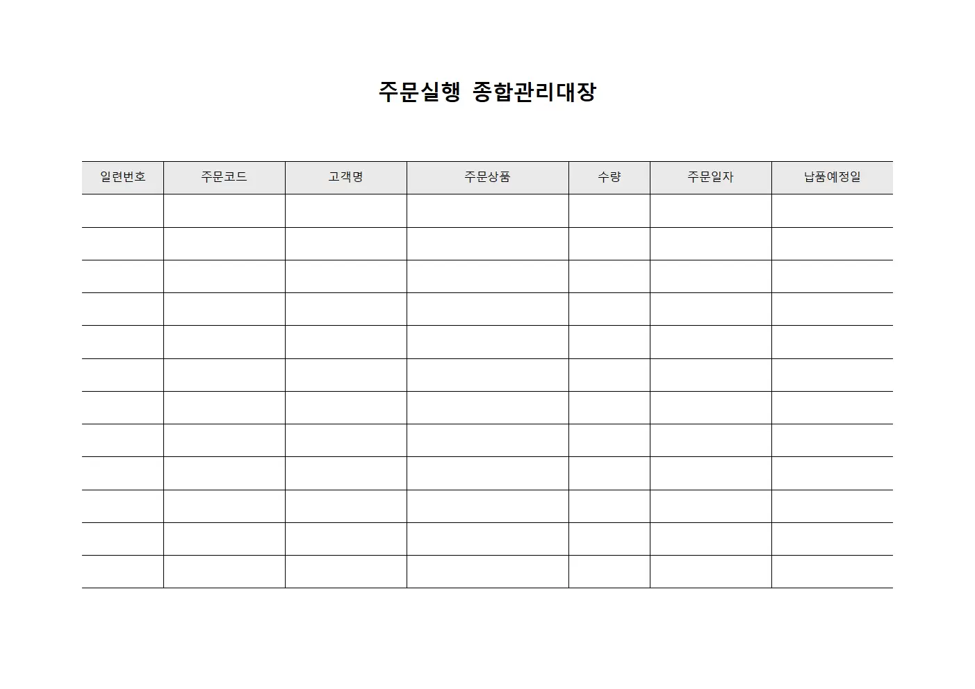 주문실행 종합관리대장