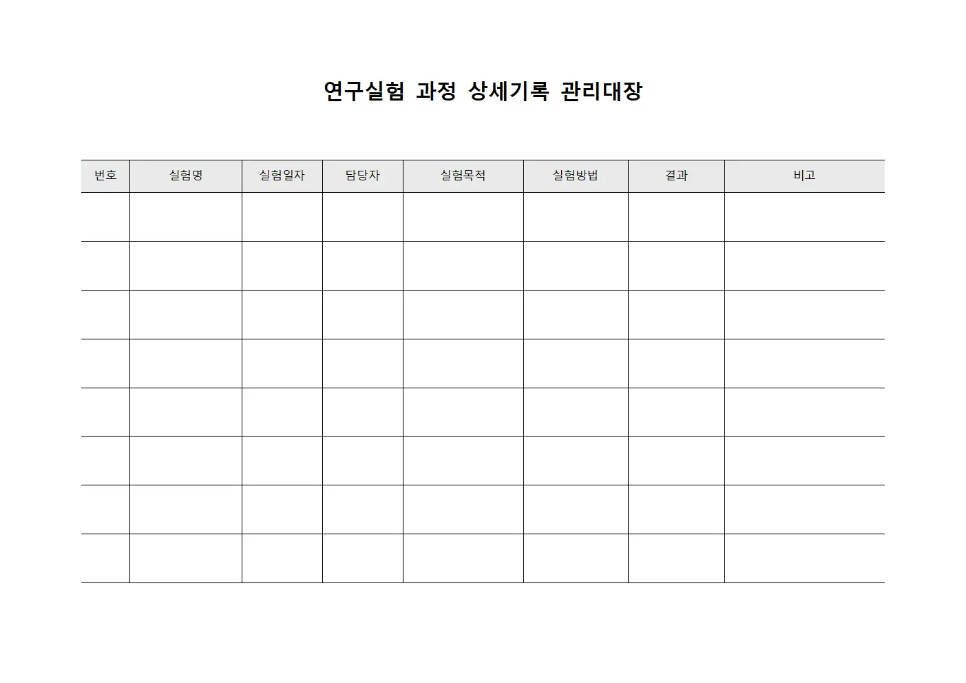 연구실험 과정 상세기록 관리대장