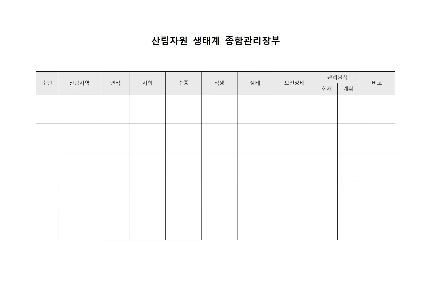산림자원 생태계 종합관리장부