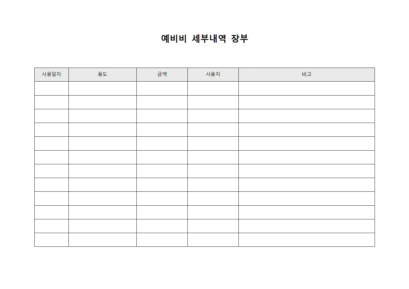 예비비 세부내역 장부