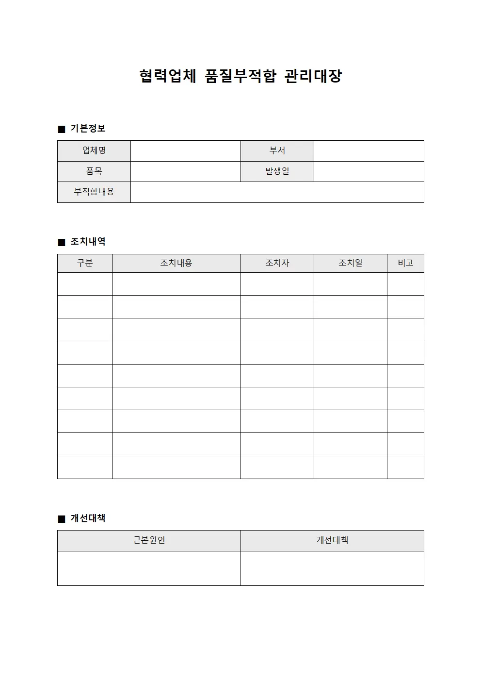 협력업체관리대장 (품질부적합)