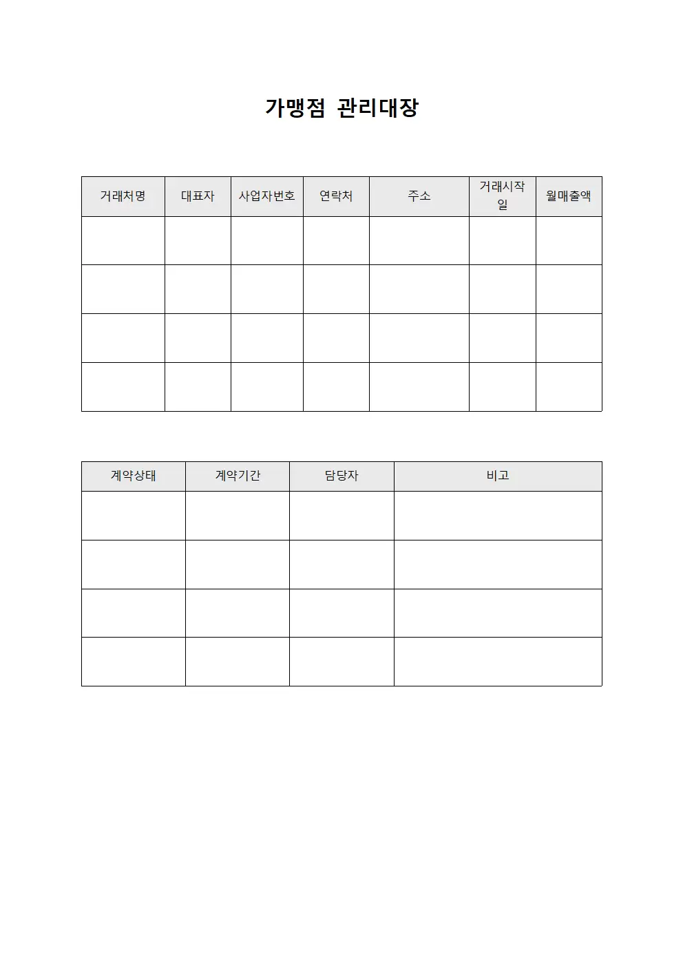 매출 거래처 현황 관리대장 양식파일